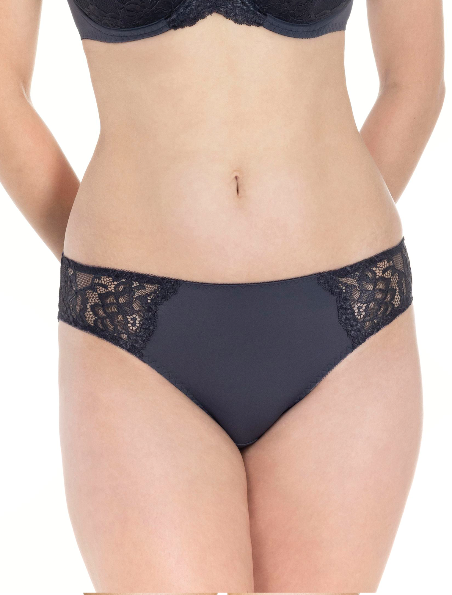 Lauma, Dark Grey Mid Waist Panties, On Model Front, 72F50