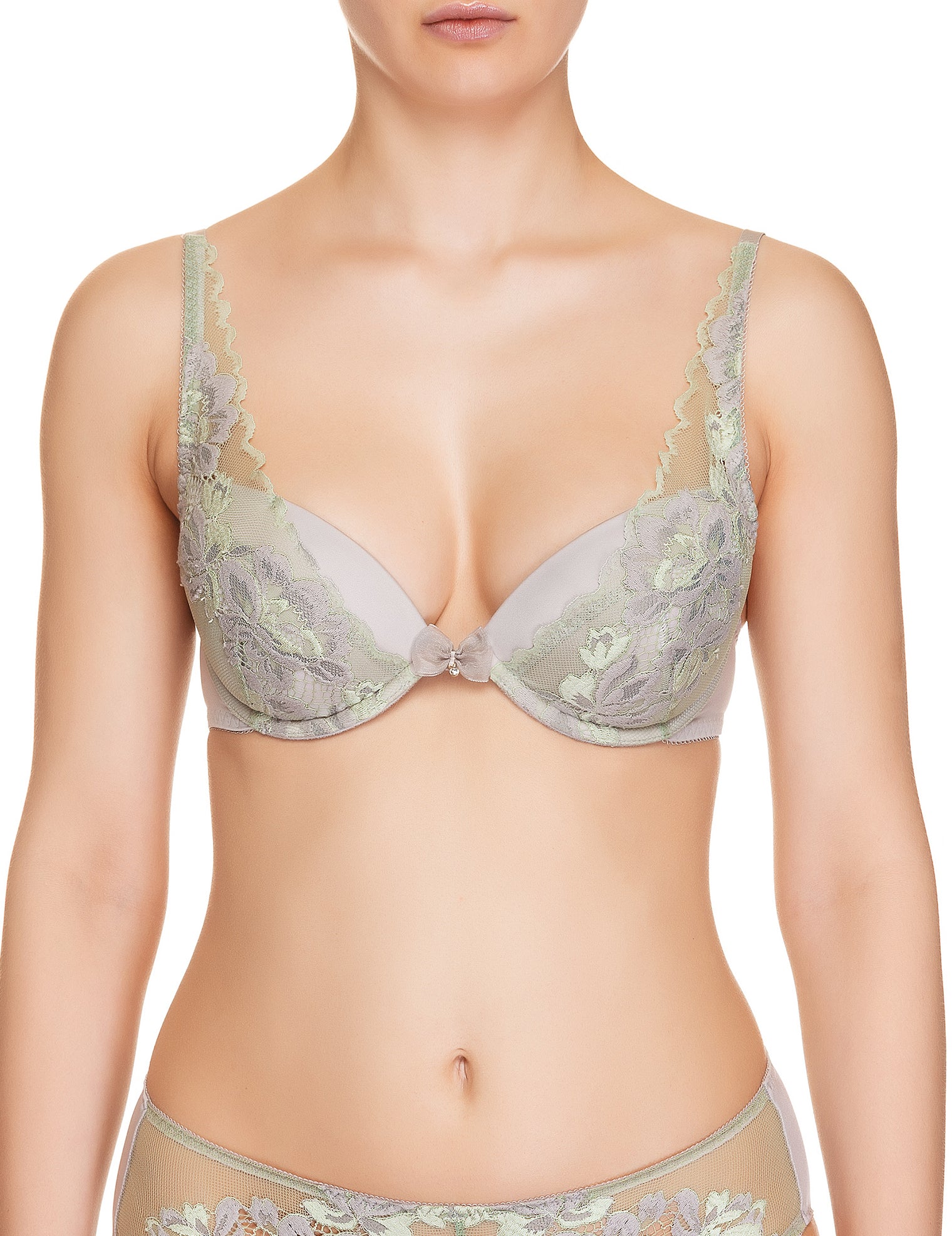 Lauma, Grey Plunge Push Up Bra, On Model Front, 73H10