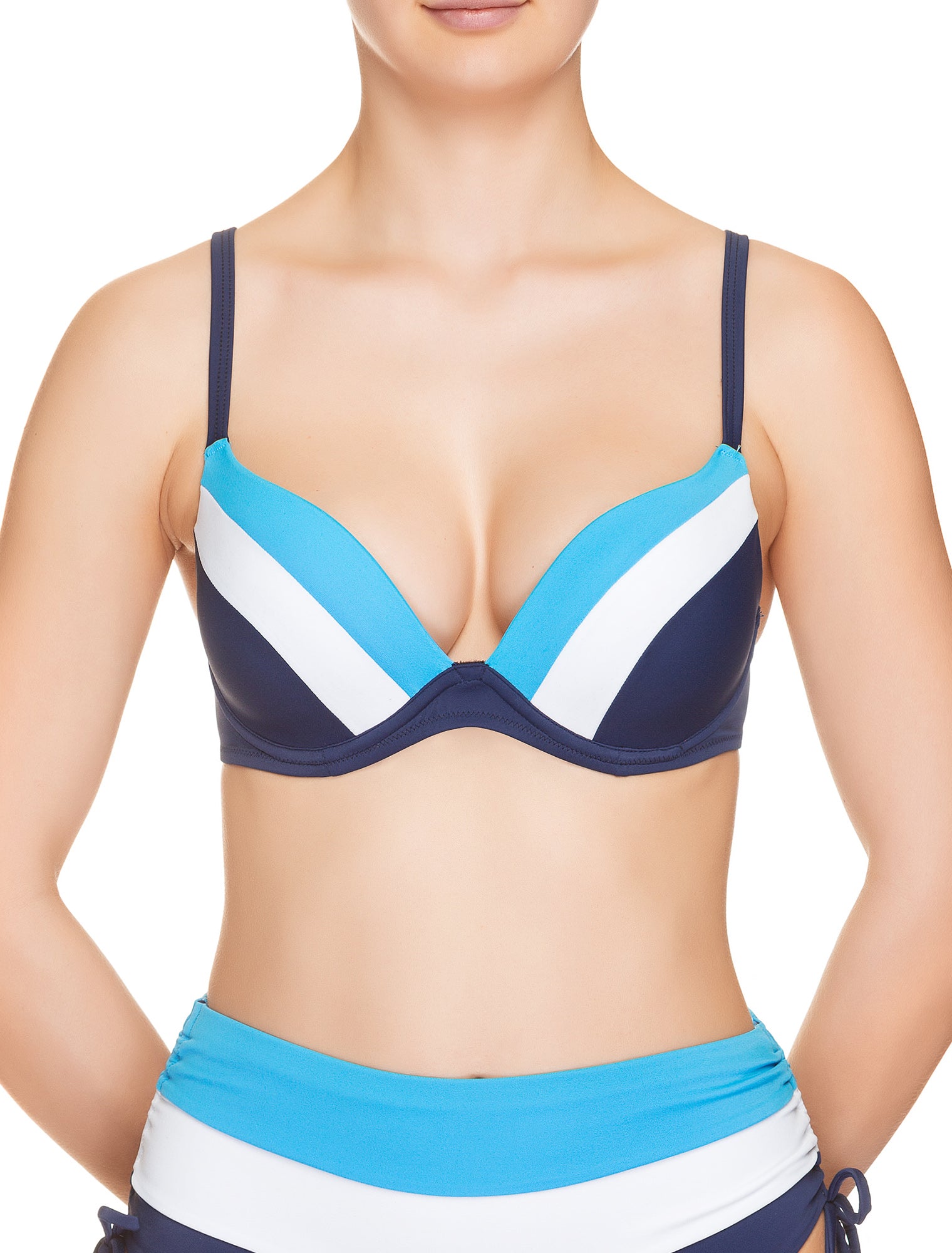 Lauma, Blue Push Up Bikini Top, On Model Front, 74H35