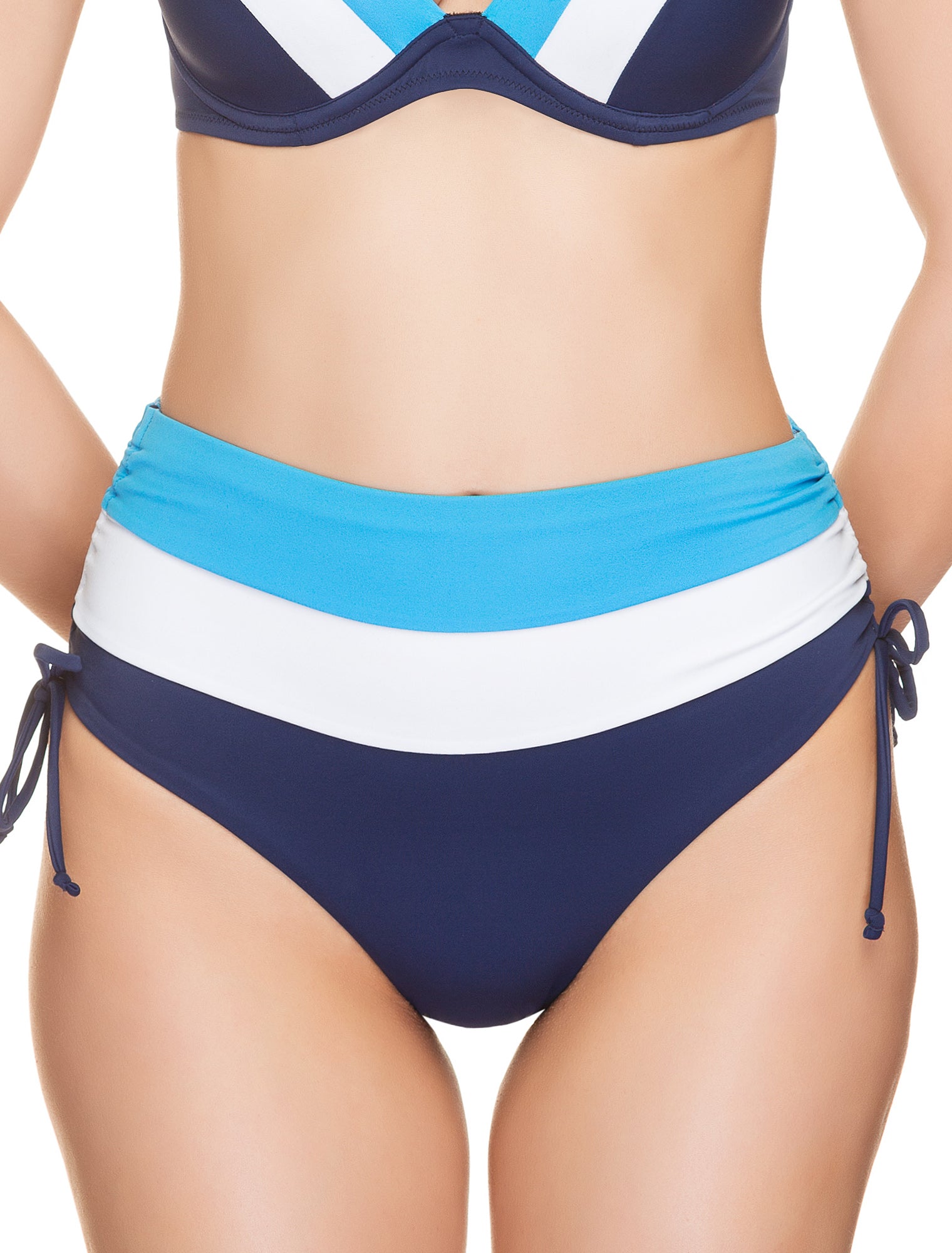 Lauma, Blue High Waist Bikini Bottoms, On Model Front, 74H51
