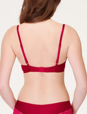Lauma, Red Lace Plunge Push-up Bra, On Model Back, 74J10