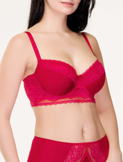 Lauma, Red Half-padded Lace Bustier Bra, On Model Front, 74J40