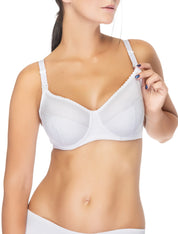 Lauma, White Uderwired Non-padded Cotton Nursing Bra, On Model Front, 75A20