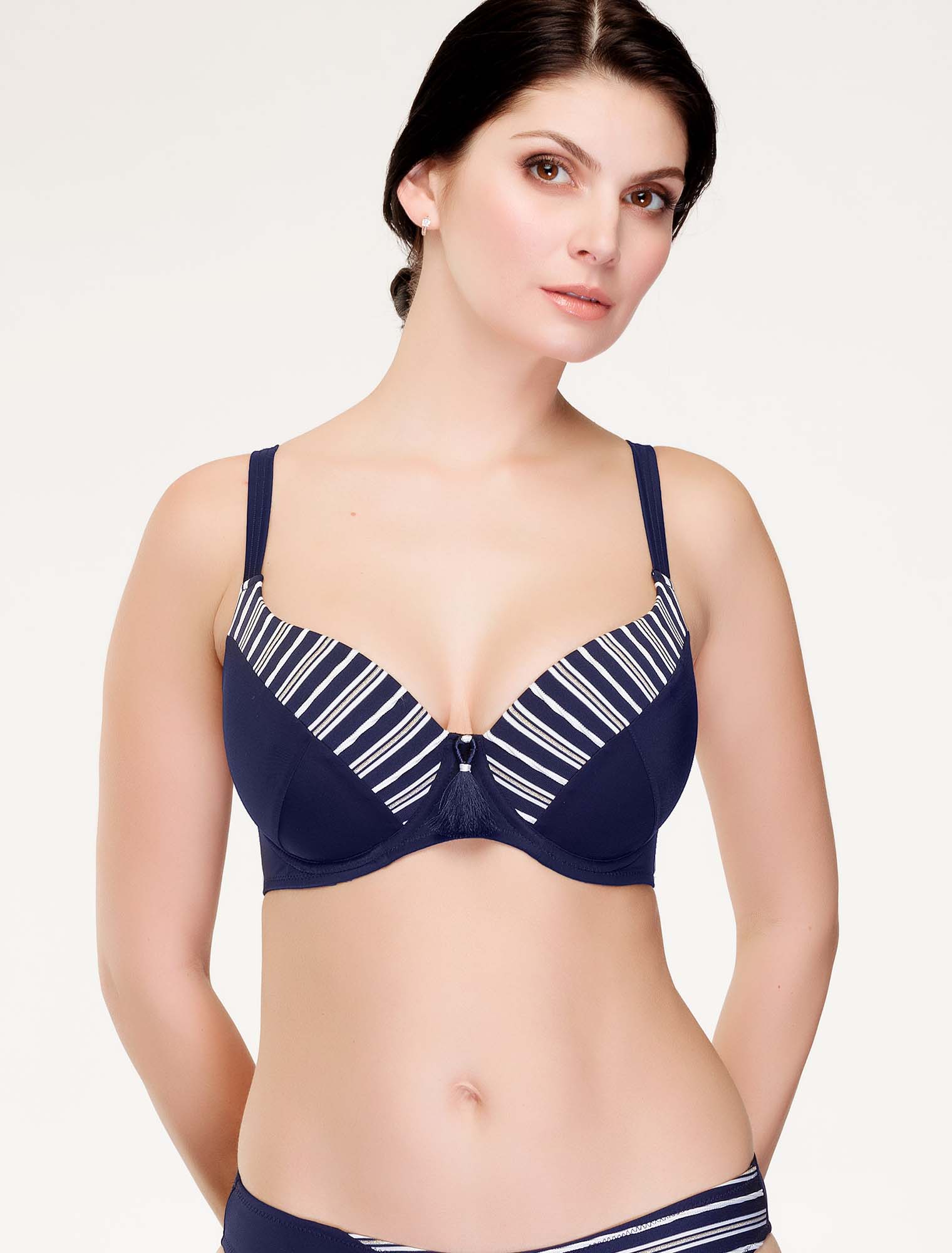 Lauma, Blue Moulded Padded Bikini Bra, On Model Front, 75J30