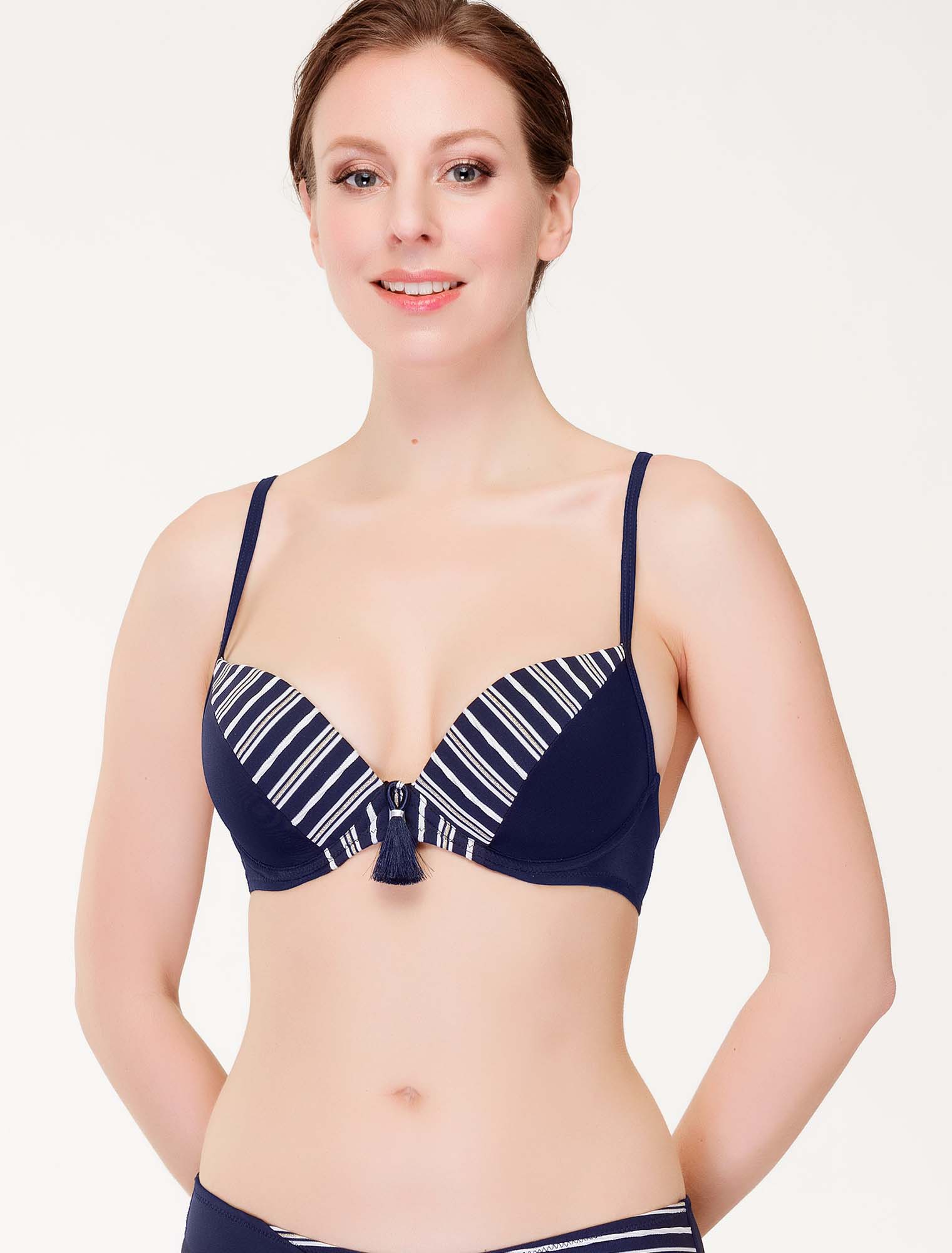 Lauma, Blue Push-up Bikini Bra, On Model Front, 75J35