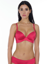 Lauma, Red Seamless Wireless Moulded Push Up Bra, On Model Front, 77D35