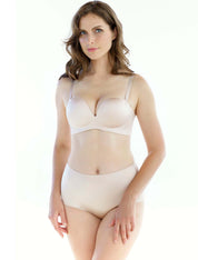 Lauma, Beige Seamless Wireless Balconette Bra, On Model Front, 77D37