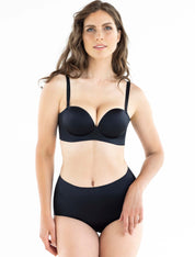 Lauma, Black Seamless Wireless Balconette Bra, On Model Front, 77D37