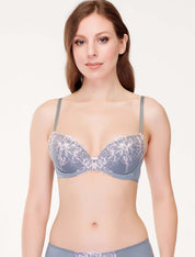 Lauma, Grey Embroiderd Lace Push-up Bra, On Model Front, 84J10