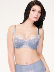 Lauma, Grey Embroidered Lace Half-padded Bra, On Model Front, 84J40