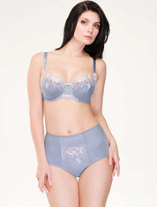 Lauma, Grey Embroidered Lace Half-padded Bra, On Model Front, 84J40