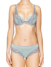Lauma, Light Blue Lace Plunge Push-Up Bra, On Model Front, 88H10