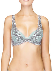 Lauma, Light Blue Lace Plunge Push-Up Bra, On Model Front, 88H10