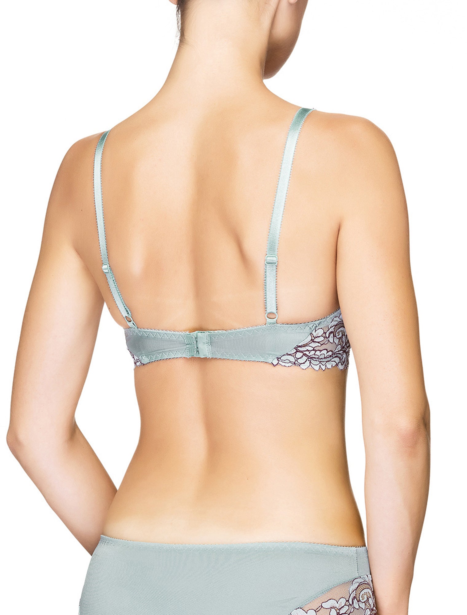 Lauma, Light Blue Lace Plunge Push-Up Bra, On Model Back, 88H10