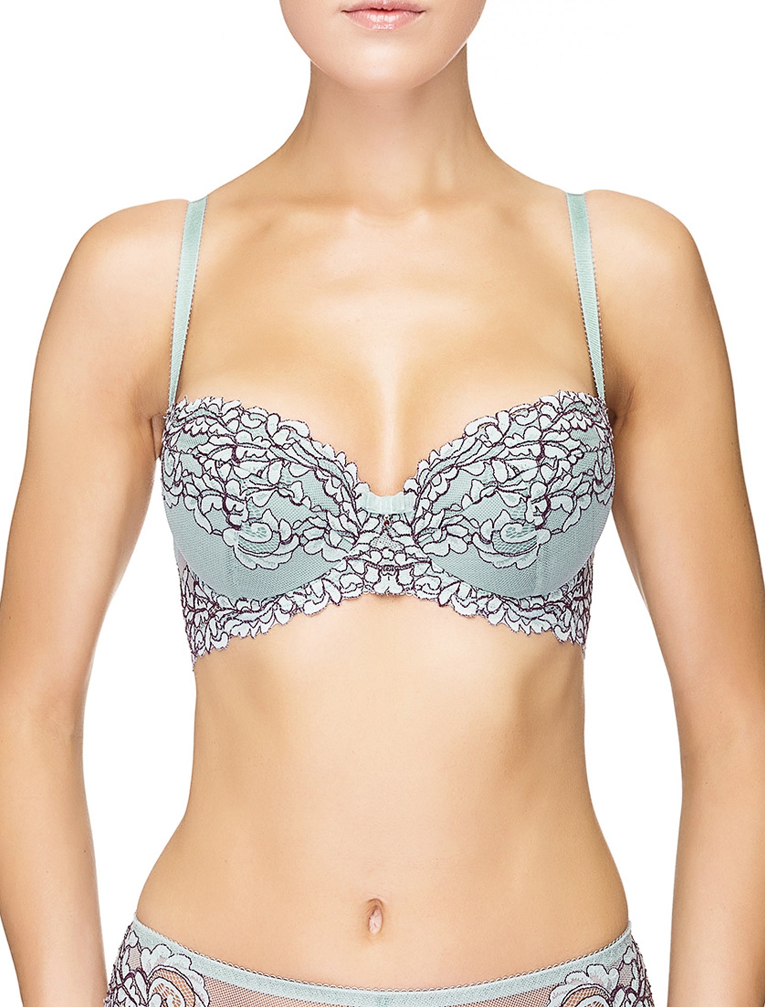 Lauma, Light Blue Lace Push Up Bra, On Model Front. 88H15
