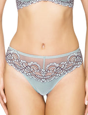Lauma, Light Blue Lace String Briefs, On Model Front. 88H60