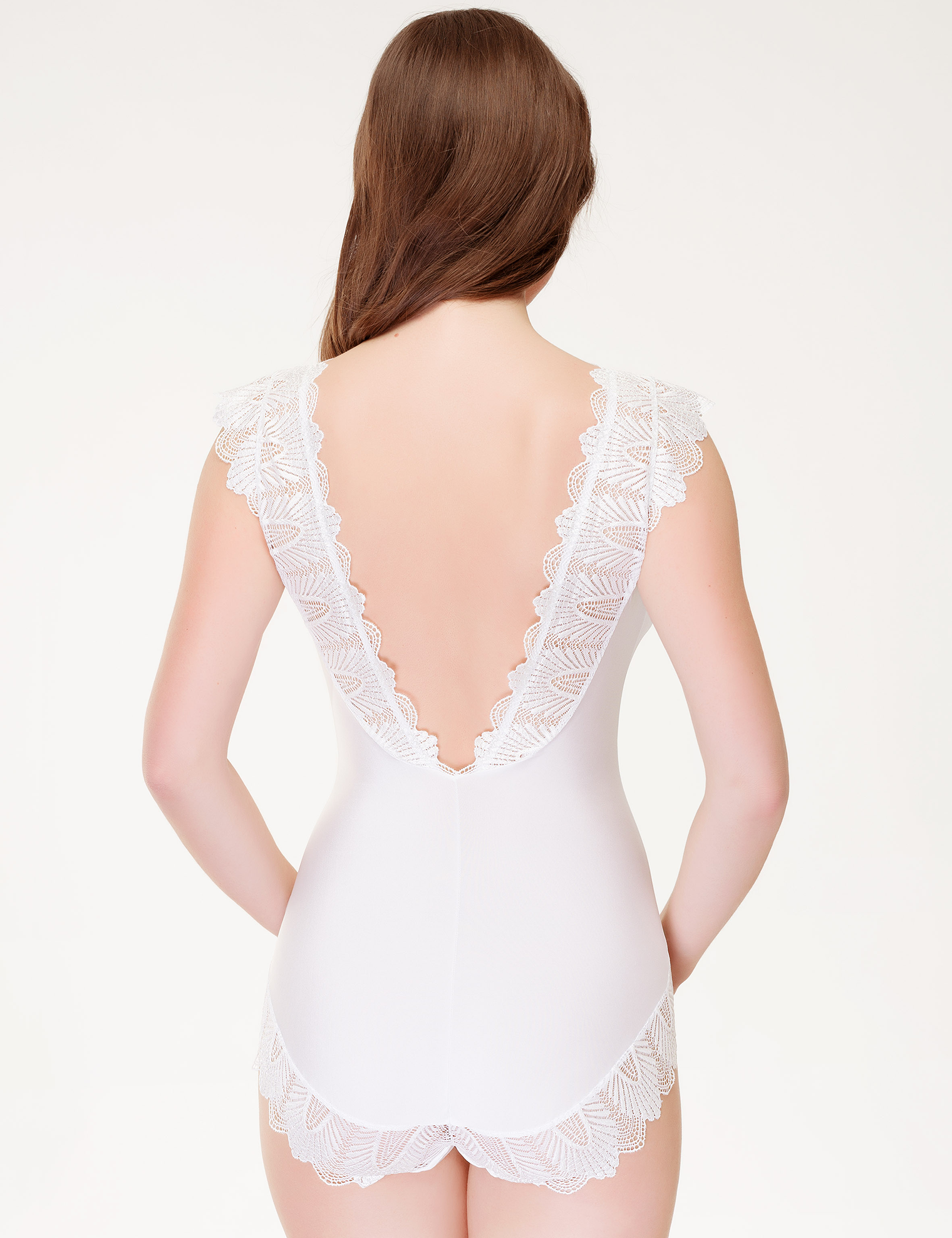 Lauma, White Bodysuit With Lace, On Model Back, 90J80