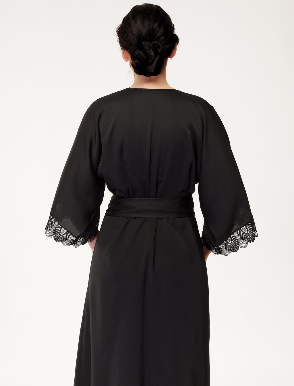 Lauma, Black Dressing Gown With Lace, On Model Back, 90J98