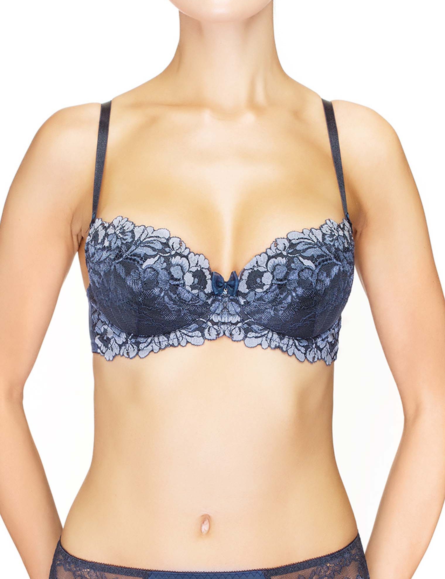 Lauma, Blue Lace Push-Up Bra, On Model Front, 91H15