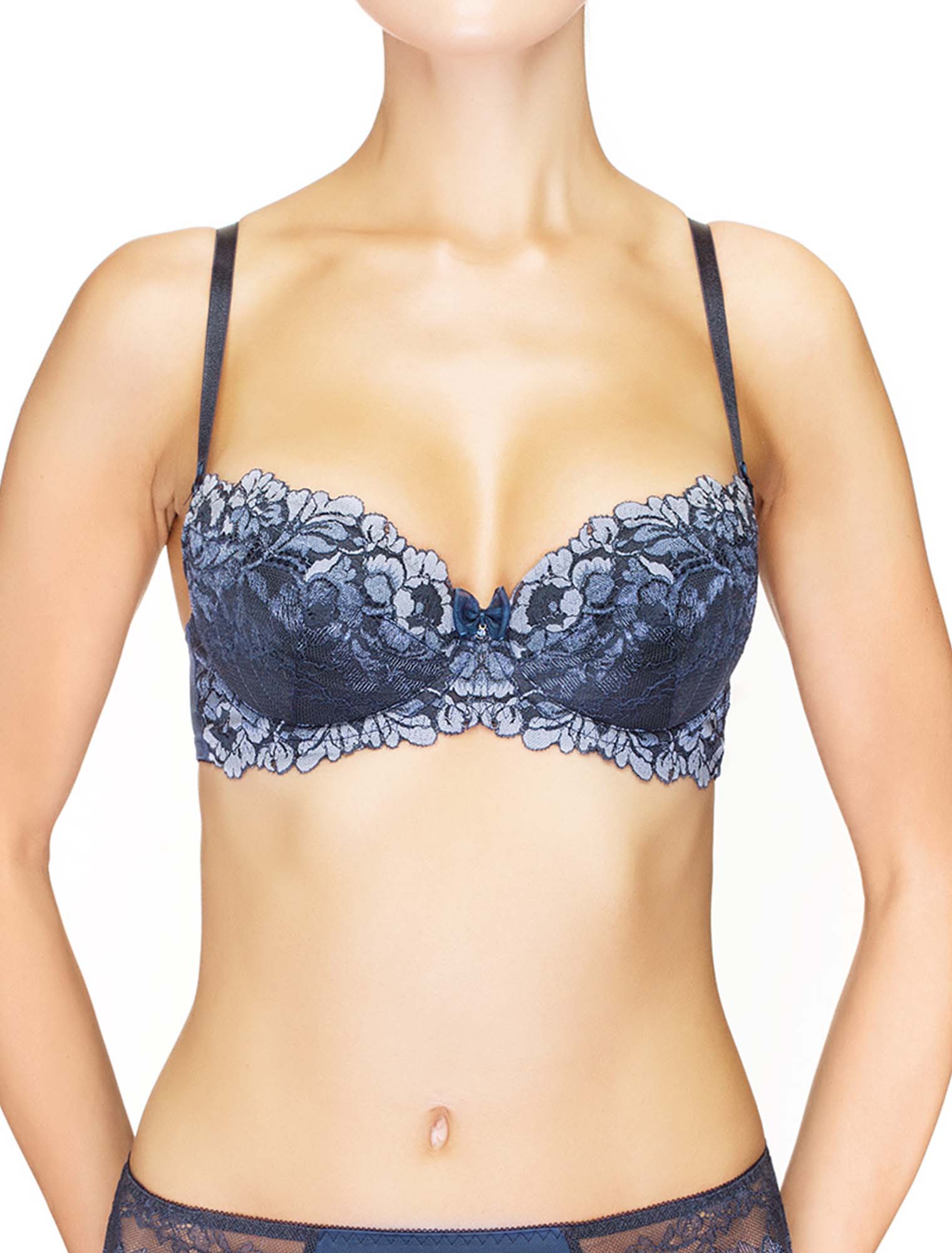 Lauma, Blue Lace Push-Up Bra, On Model Front, 91H15