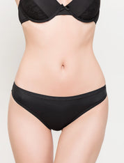 Lauma, Black Sleek Mid Waist String Briefs, On Model Front, 94J60