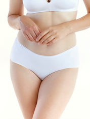 Lauma, White Sleek Mid Waist Shorts Panties, On Model Front, 94J70