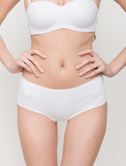 Lauma, White Sleek Mid Waist Shorts Panties, On Model Front, 94J70
