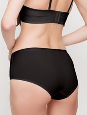 Lauma, Black Sleek Mid Waist Shorts Panties, On Model Back, 94J70