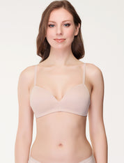 Lauma, Nude Wireless Molded Padded Cotton Bra, On Model Front, 98J32