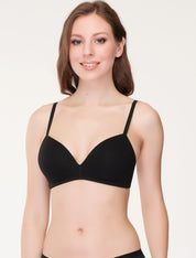 Lauma, Black Wireless Molded Padded Cotton Bra, On Model Front, 98J32
