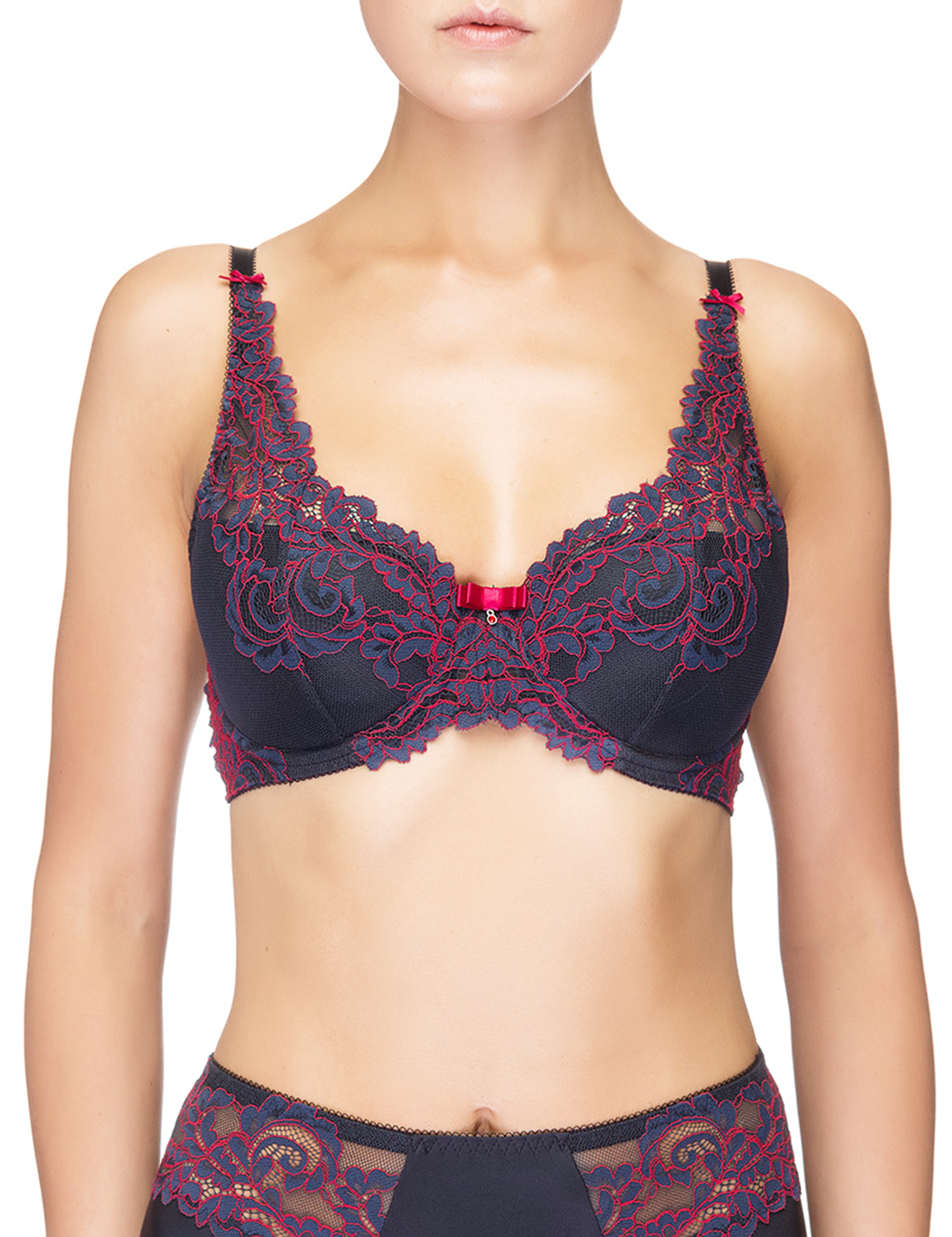 Lauma, Blue Padded Lace Bra, On Model Front, 99H30