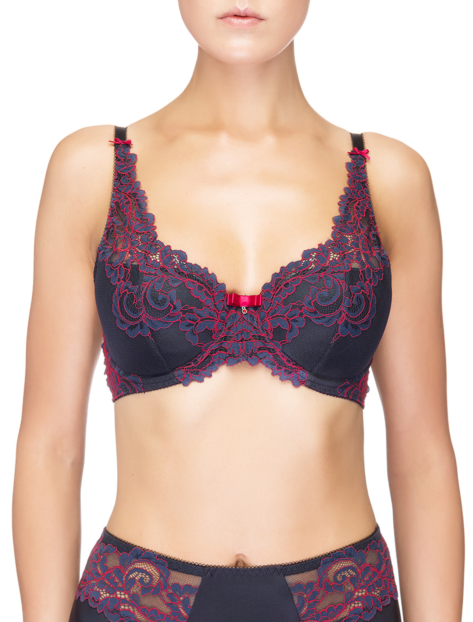 Lauma, Blue Padded Lace Bra, On Model Front, 99H30