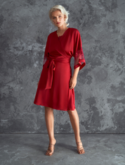 Lauma, Red Knee-length Dressing Gown, On Model Front, 17K98