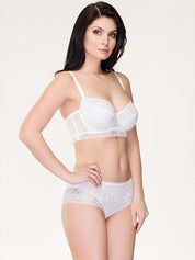 Lauma, White Half-padded Lace Bustier Bra, On Model Front, 74J40