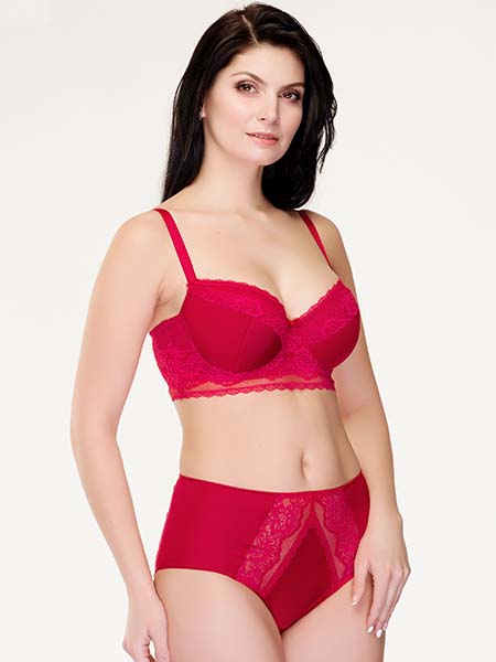 Lauma, Red Half-padded Lace Bustier Bra, On Model Front, 74J40