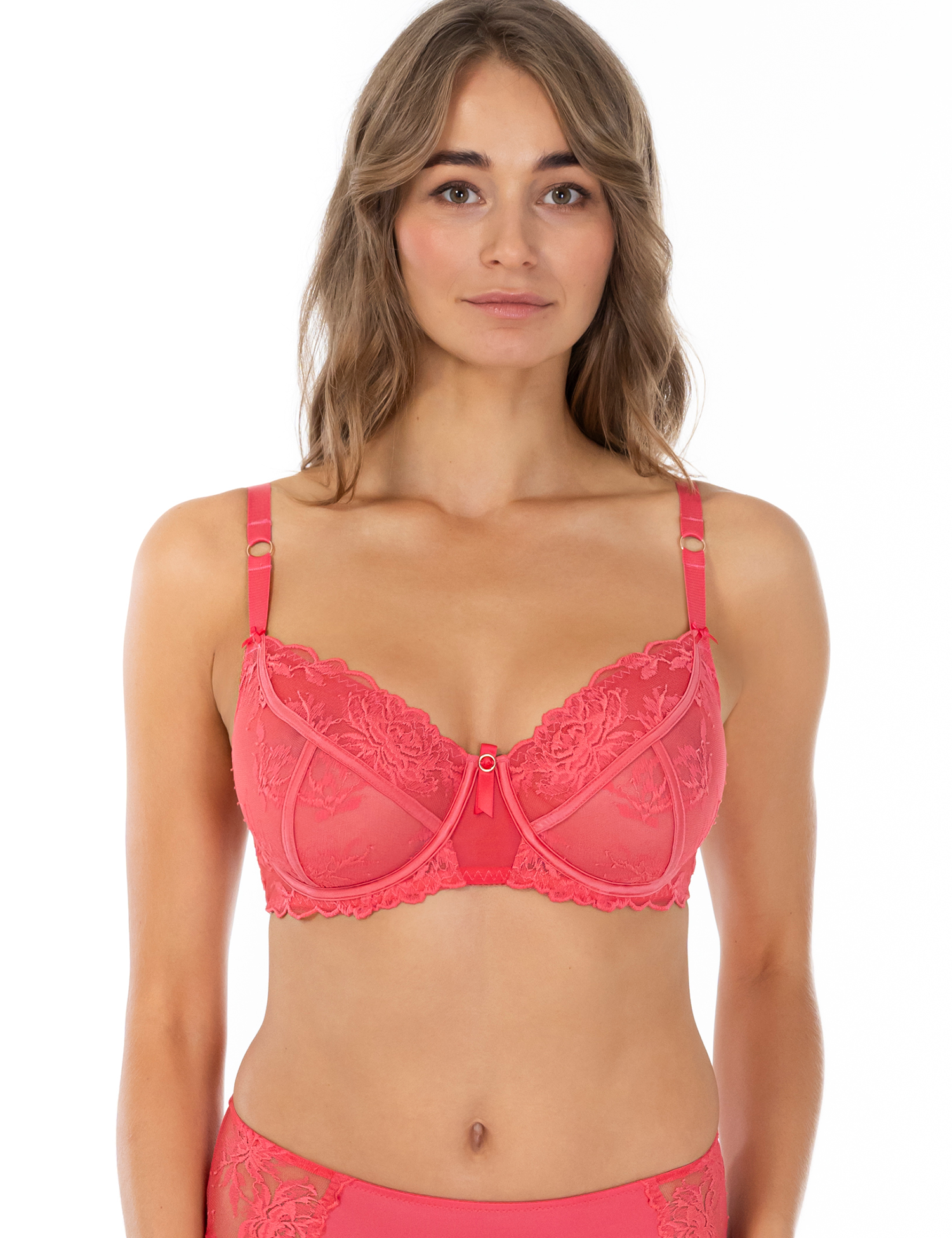 Lauma, Pink Lace Underwired Non-padded Bra, On Model Front, 02L20