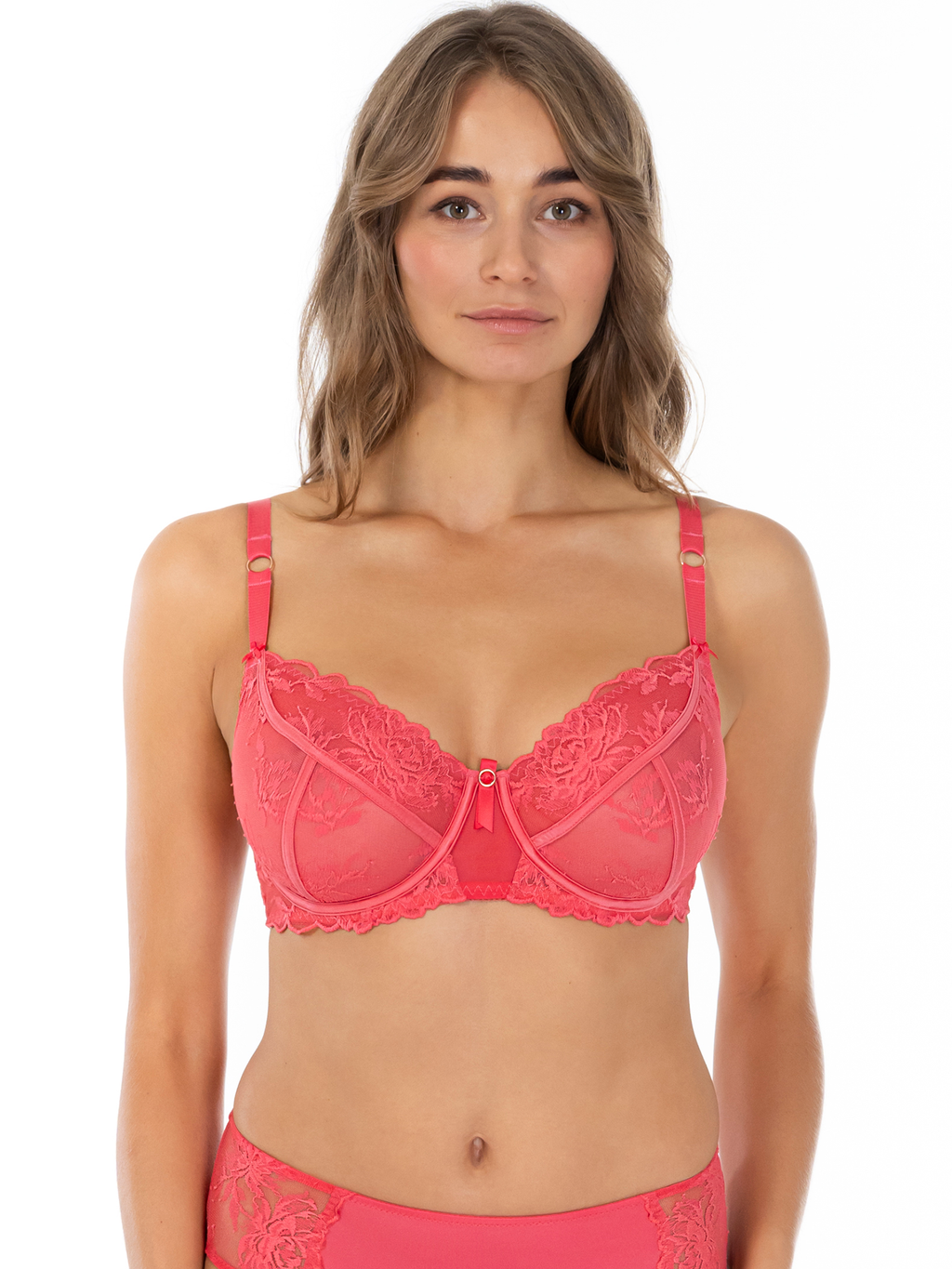 Lauma, Pink Lace Underwired Non-padded Bra, On Model Front, 02L20