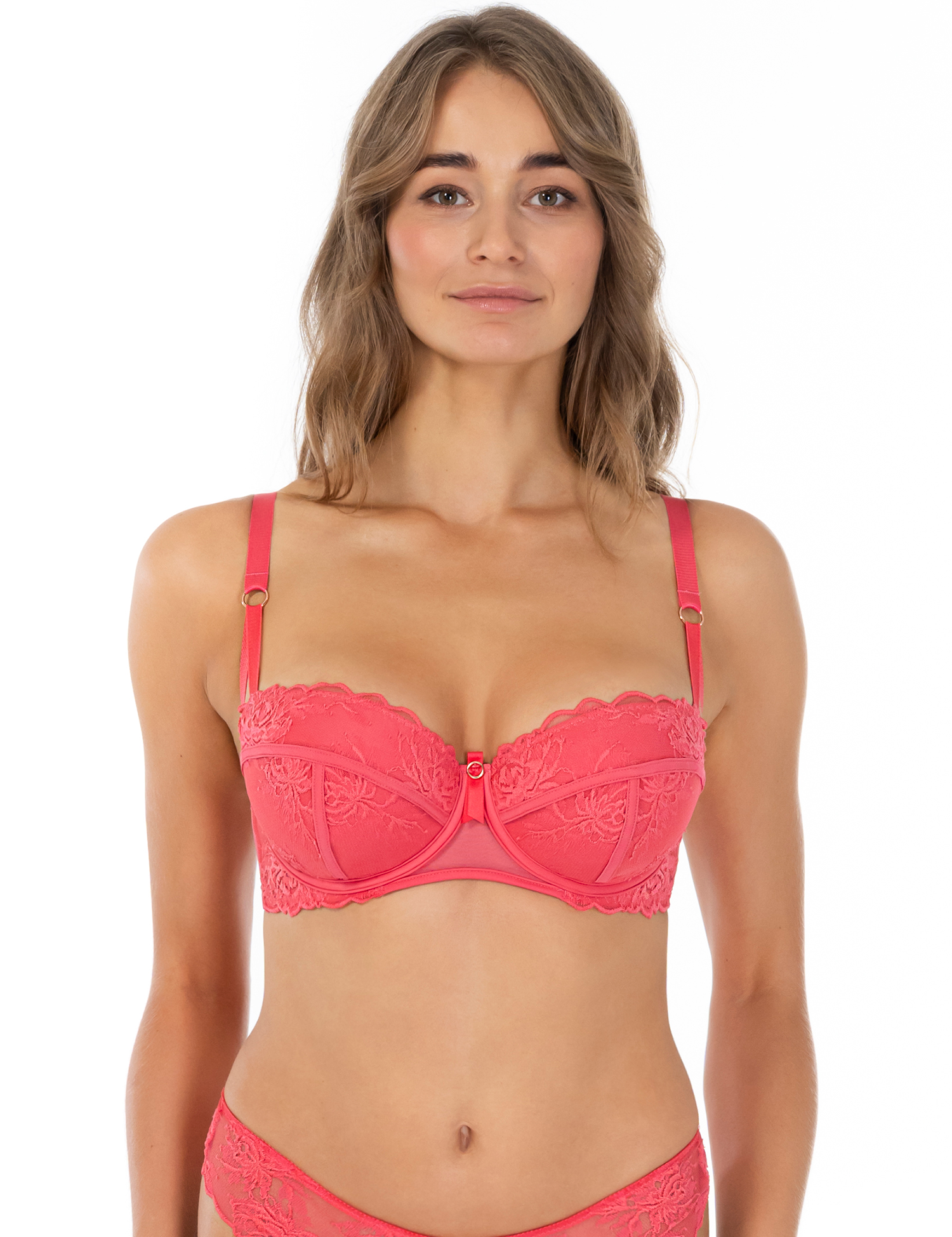 Lauma, Pink Lace Balconette Bra, On Model Front, 02L30