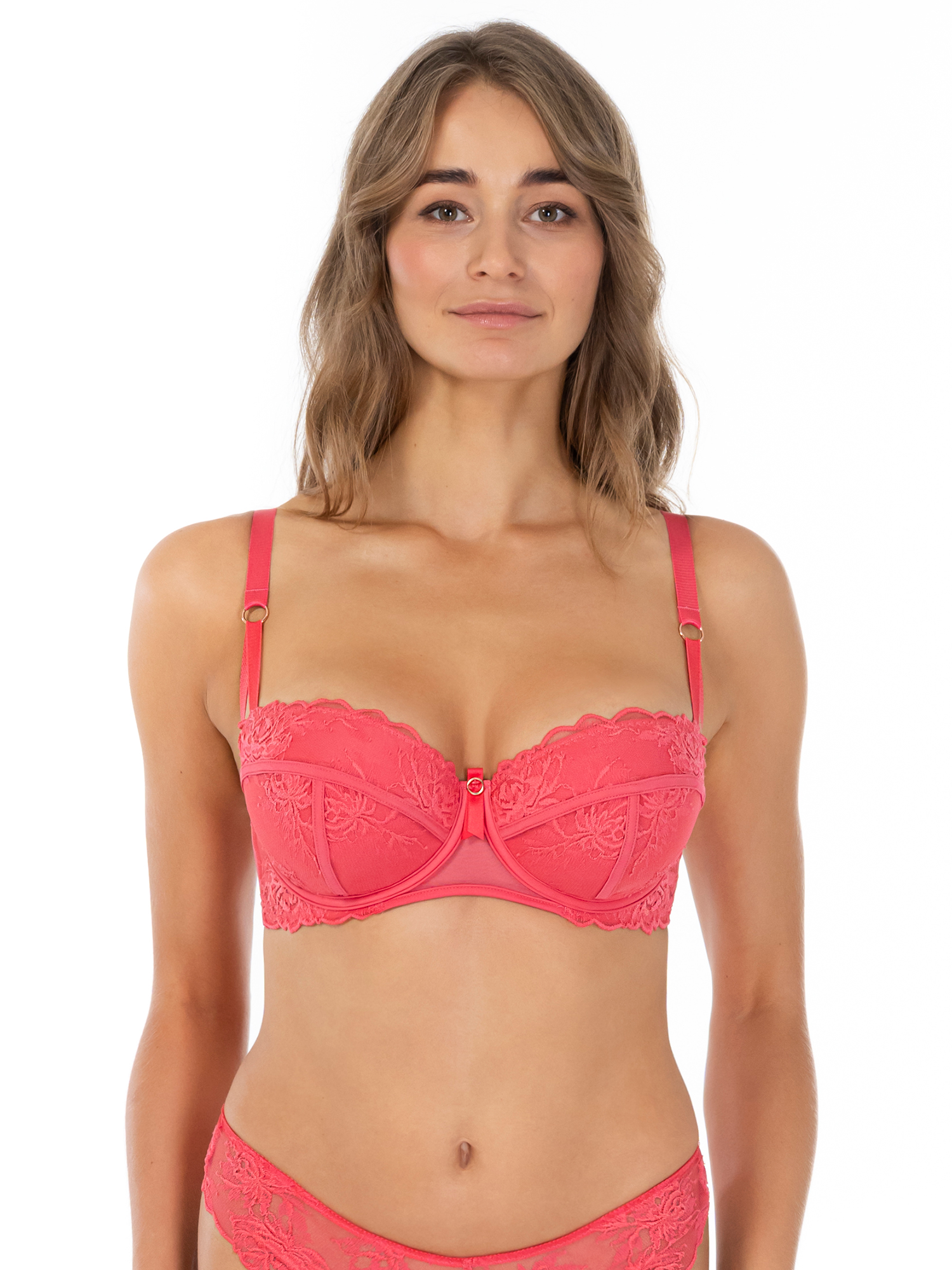 Lauma, Pink Lace Balconette Bra, On Model Front, 02L30