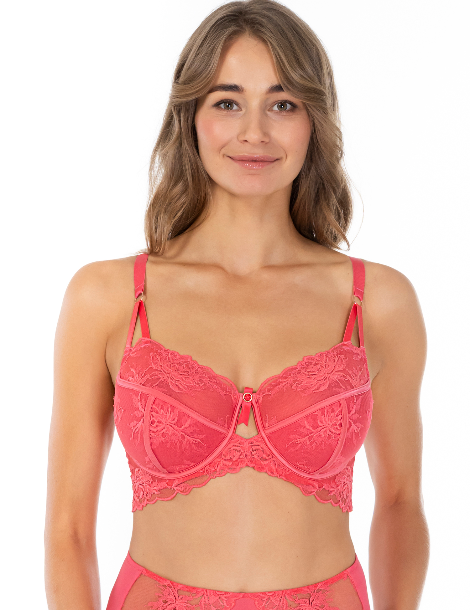 Lauma, Pink Lace Half-padded Bra, On Model Front, 02L40