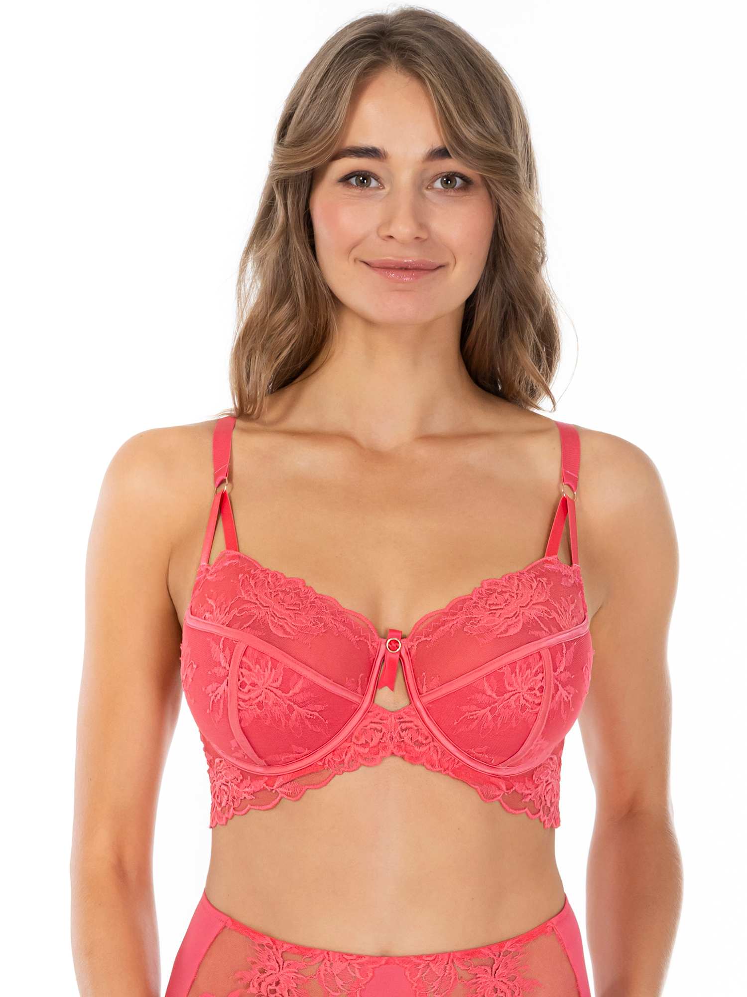 Lauma, Pink Lace Half-padded Bra, On Model Front, 02L40