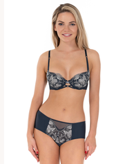 Lauma Lingerie, Dark Blue Lingerie Set, With Lace, On Model Front, 03L10, 03L70
