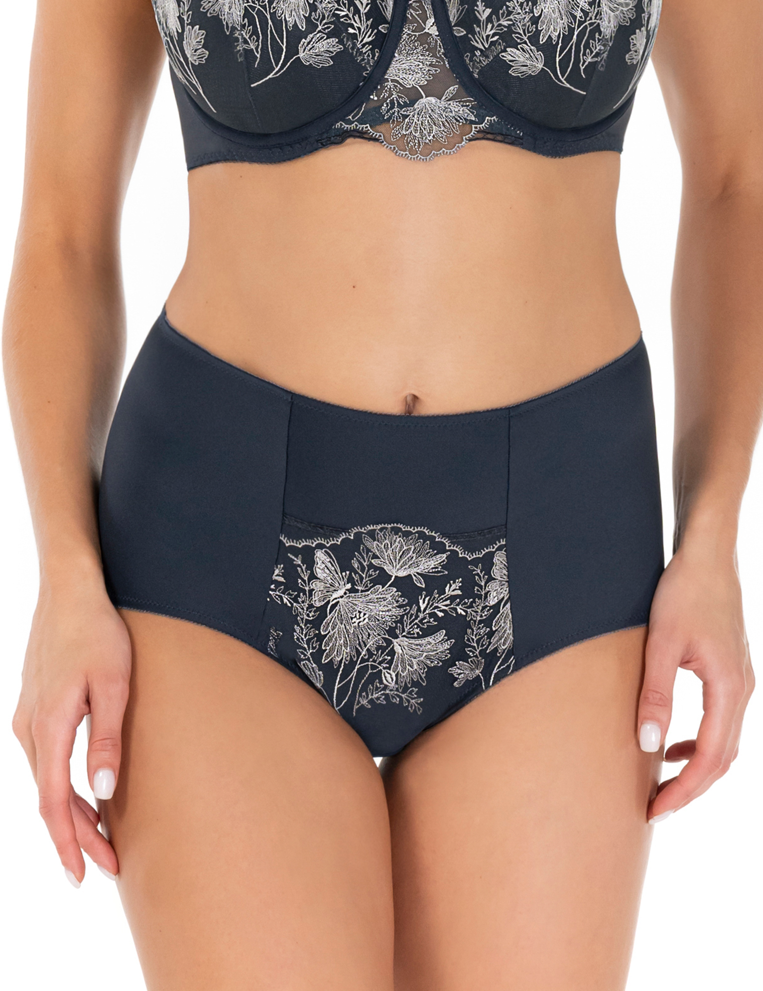 Lauma Lingerie, Dark Blue Panty, With Lace, On Model Front, 03L51