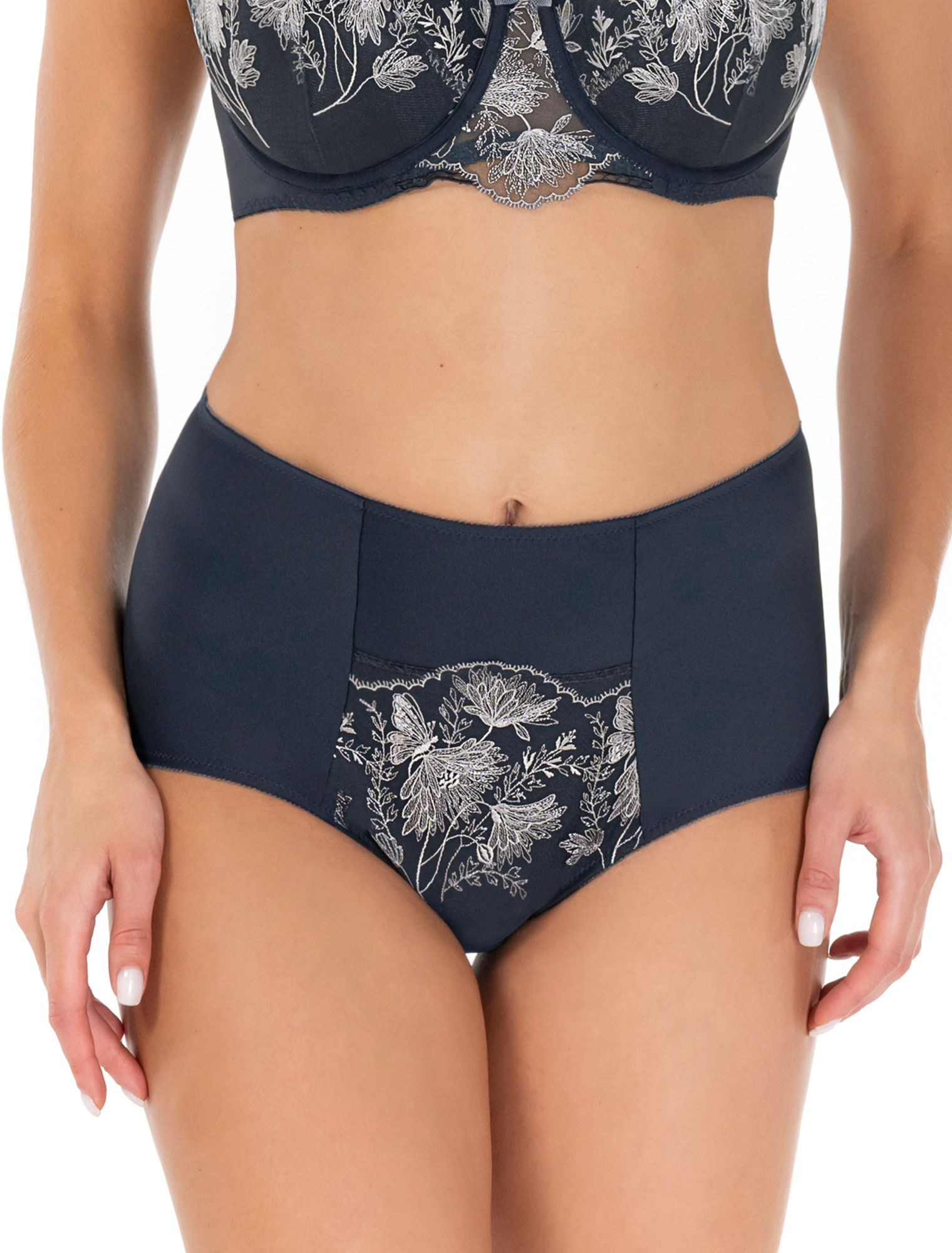 Lauma Lingerie, Dark Blue Panty, With Lace, On Model Front, 03L51