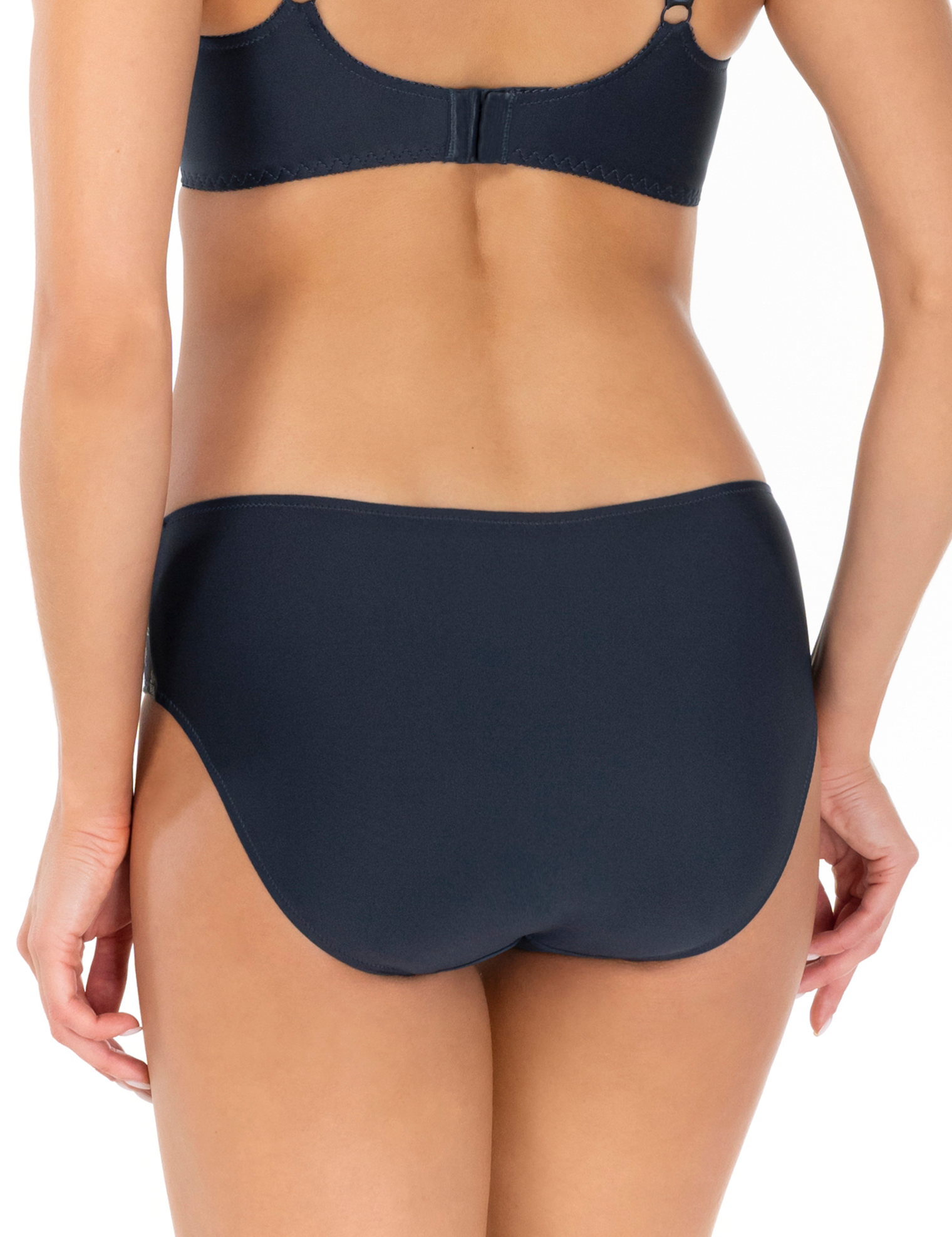Lauma Lingerie, Dark Blue Midi Waist Panty, With Lace, On Model Back, 03L52