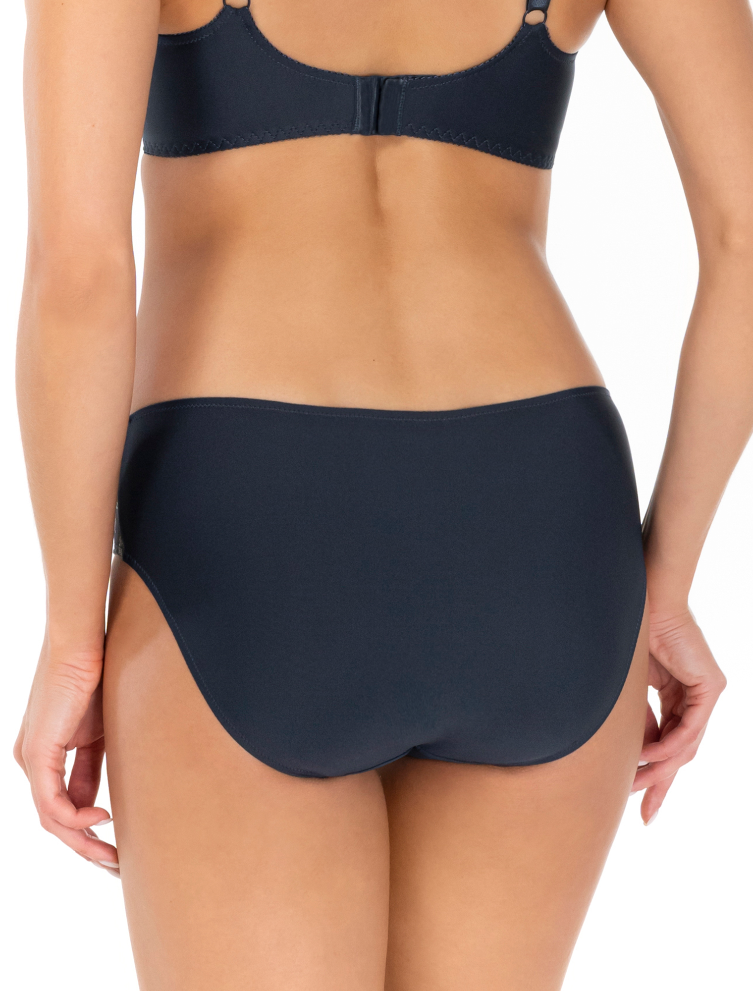 Lauma Lingerie, Dark Blue Midi Waist Panty, With Lace, On Model Back, 03L52