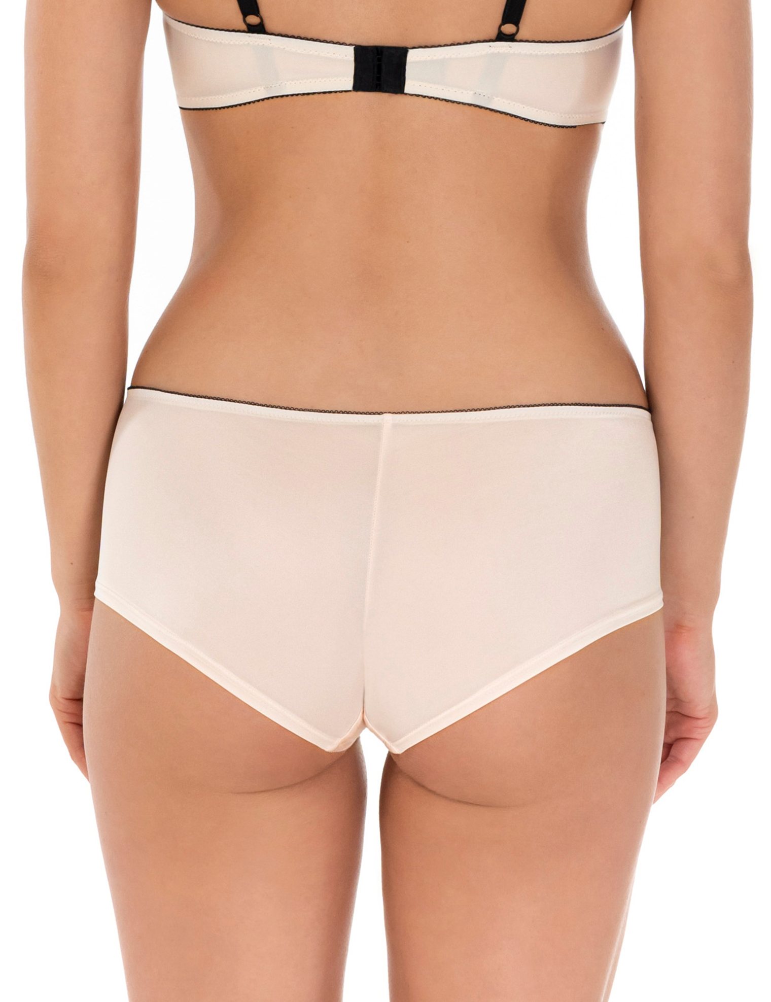 Lauma Lingerie, Ivory Midi Waist Shorts, With Lace, On Model Back, 03L70