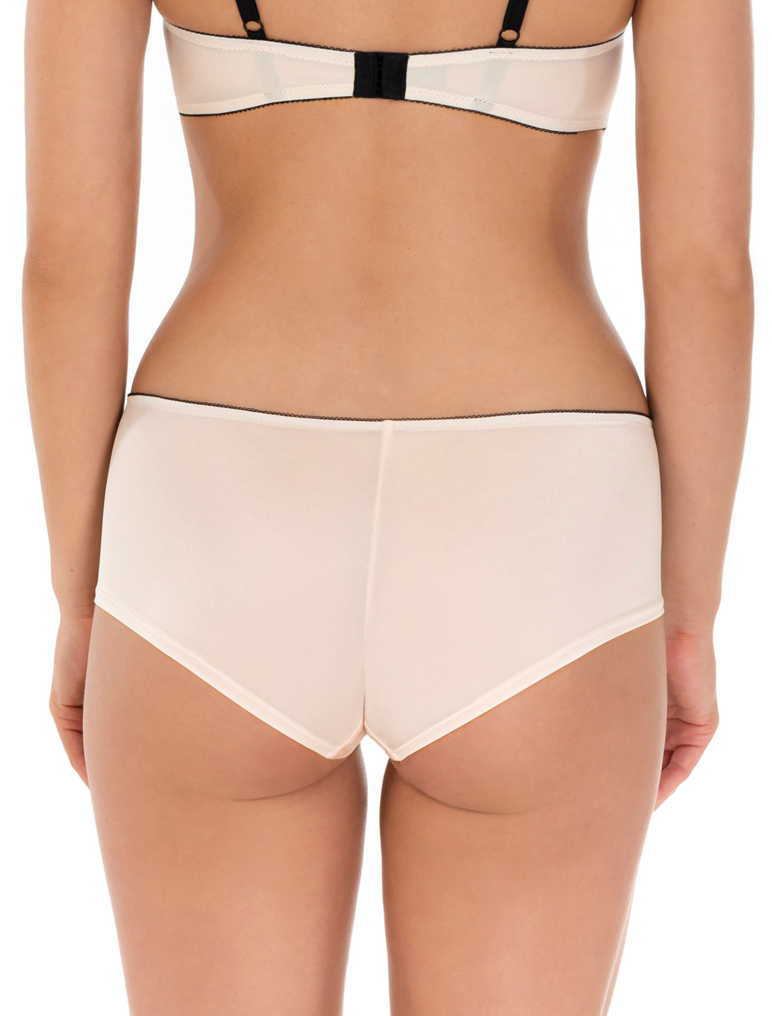 Lauma Lingerie, Ivory Midi Waist Shorts, With Lace, On Model Back, 03L70