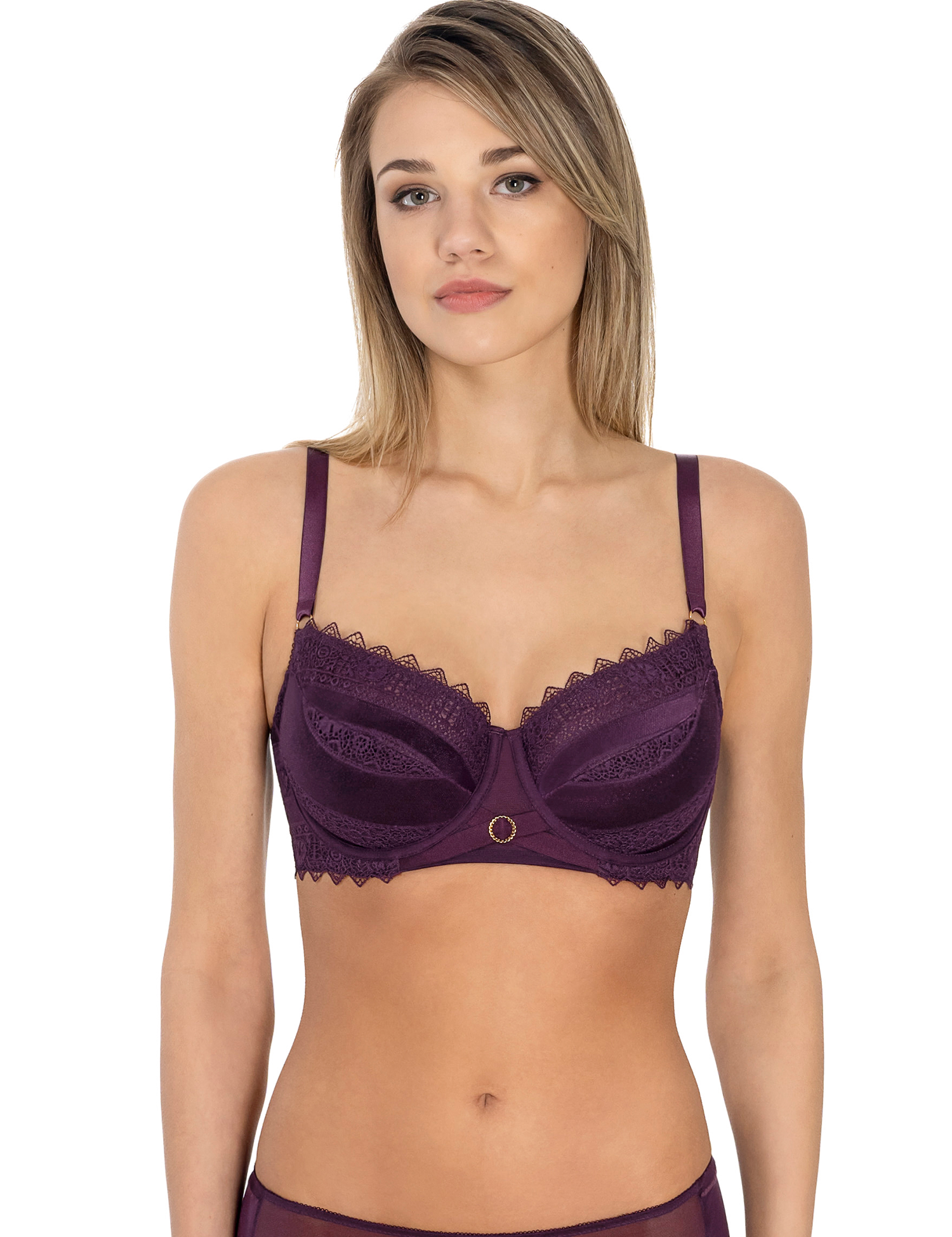 Lauma, Burgundy Lace Non-padded Bra, On Model Front, 09L20