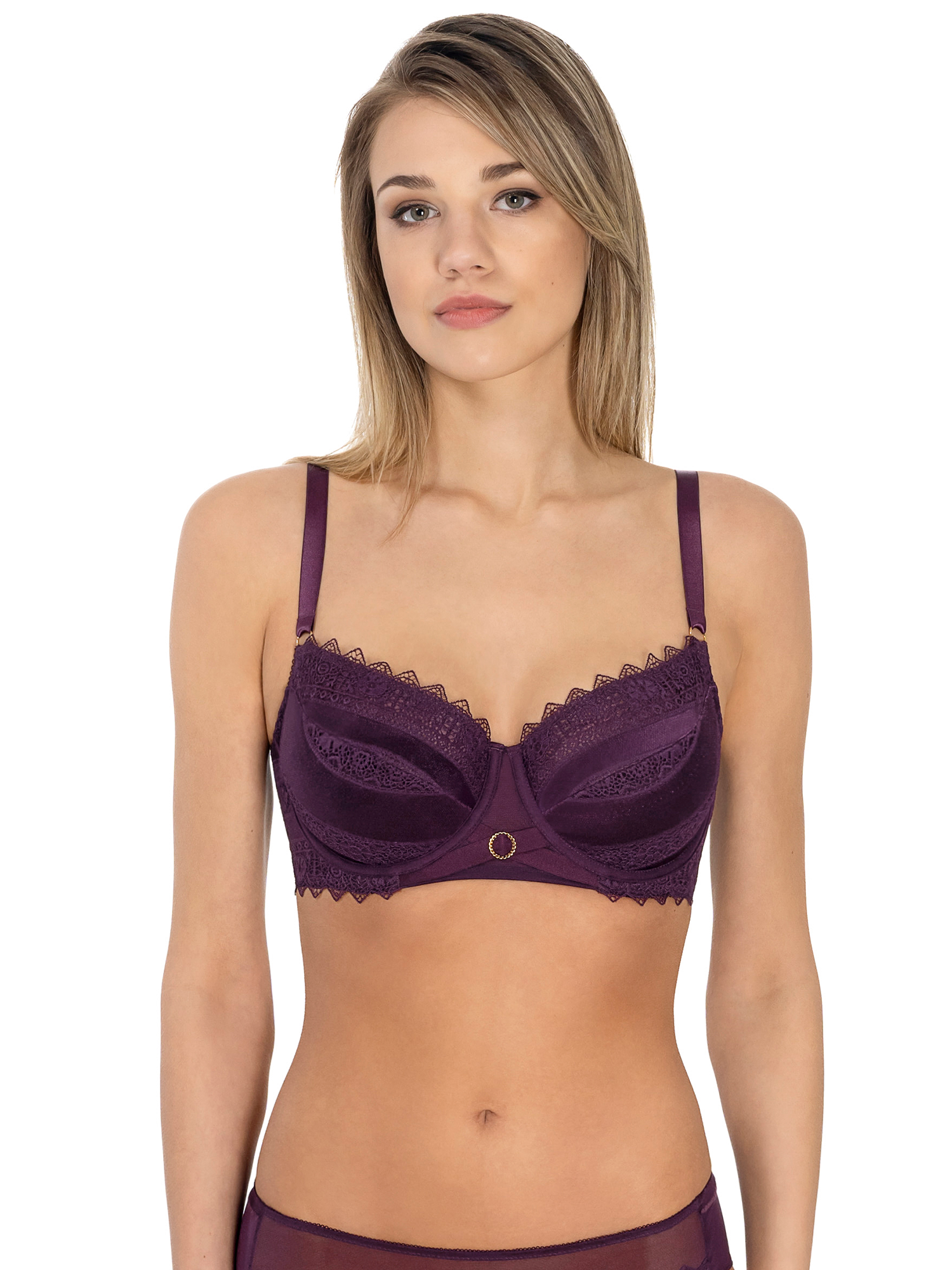 Lauma, Burgundy Lace Non-padded Bra, On Model Front, 09L20